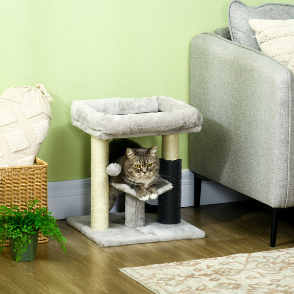 PawHut Arranhador para Gatos Arranhador Pequeno para Gatos Altura 48 cm com 2 Postes de Arranhar Cama Plataforma em U e Escova Bola Suspensa 40x40x48 cm Cinza