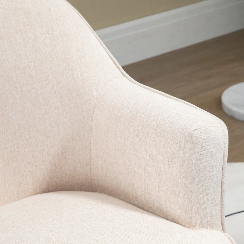 Poltrona Estilo Nórdico Poltrona para Sala de Estar Estofada em Linho com Pés de Madeira para Dormitório Escritório Estúdio Carga 120 kg 64,5x65x79,5 cm Creme
