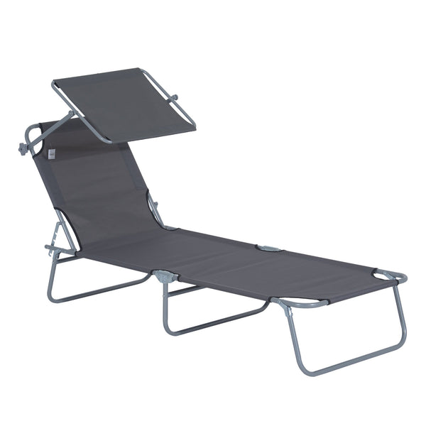 Espreguiçadeira de Jardim Dobrável com Toldo Removível e Ajustável em Ângulo e Encosto Ajustável em 4 Posições para Jardim Terraço Campismo Exterior 187x58x36cm Cinza