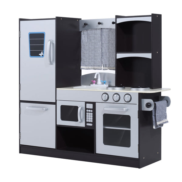 Cozinha de Brinquedo Infantil Cozinha de Madeira para Crianças acima de 3 Anos com Acessórios Cozinha para Crianças com Forno Micro-Ondas Lavatório 105x31,5x95 cm Cinza e Preto
