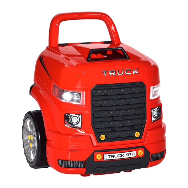 Motor de Caminhão para Crianças acima de 3 Anos Conjunto de Motor de Brinquedo com 61 Peças Volante Buzina Faróis Caixa de Armazenamento e Rodas 40x39x47cm Vermelho