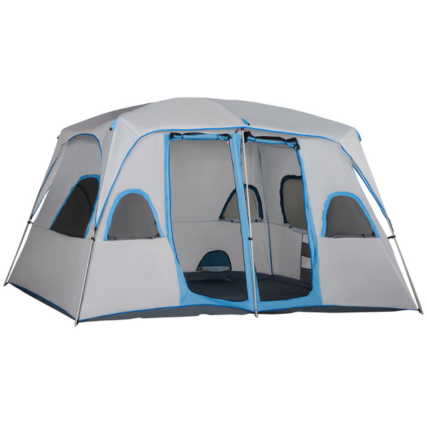 Tenda de Campismo Familiar para 4-5 Pessoas com 2 Quartos Tenda de Campismo Grande com 2 Bolsos e Janelas com Malha Impermeável 400x275x210 cm Cinza