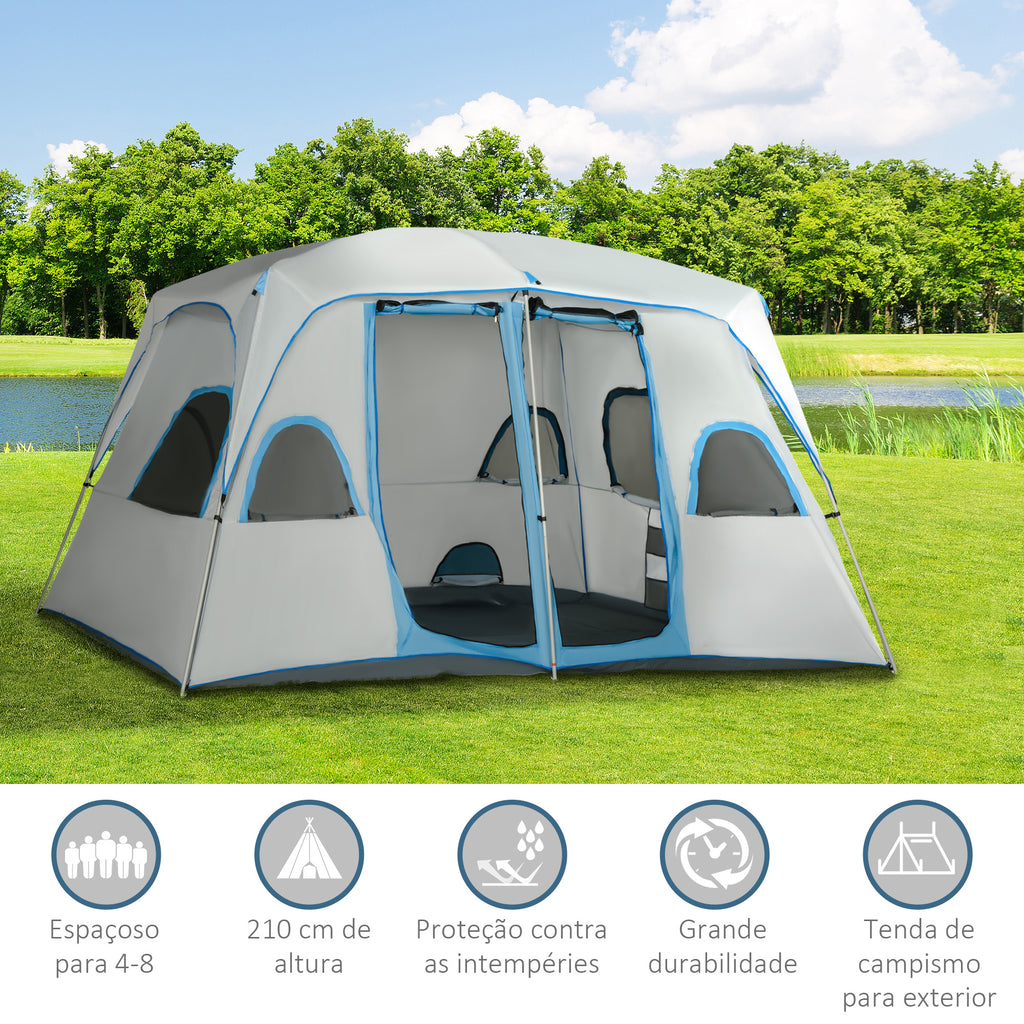 Tenda de Campismo Familiar para 4-5 Pessoas com 2 Quartos Tenda de Campismo Grande com 2 Bolsos e Janelas com Malha Impermeável 400x275x210 cm Cinza