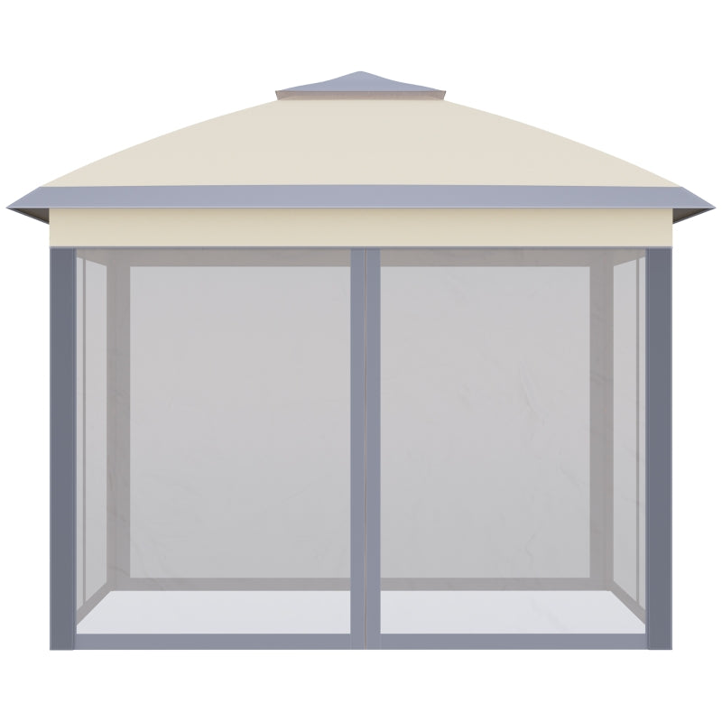 Pérgola Dobrável Exterior 3,3x3,3 m com Altura Ajustável Pérgola de Jardim com Teto Duplo 4 Mosquiteiras Removíveis e Bolsa de Transporte para Acampamento Festas Bege
