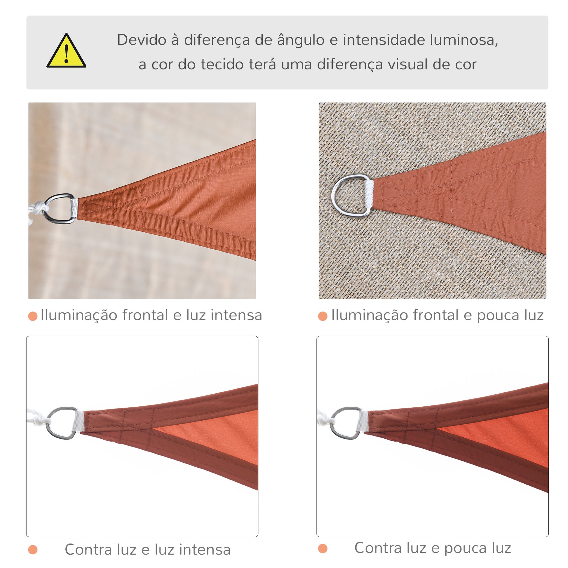 Vela de Sombra Triangular 3x3x3 m Toldo Vela de Poliéster com Proteção UV Aneis em Forma de D e Cordas para Jardim Pátio Piscina Terracota
