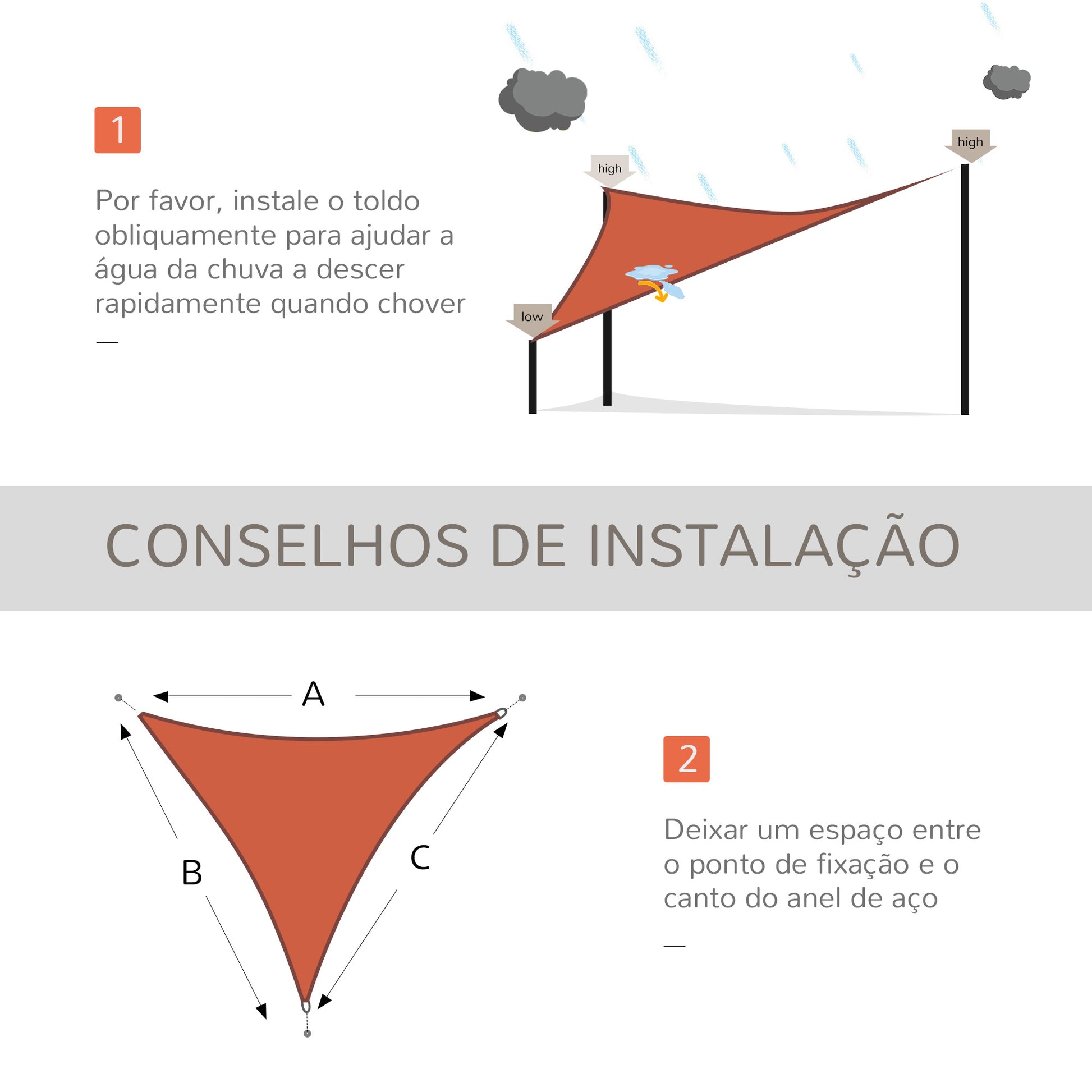 Vela de Sombra Triangular 3x3x3 m Toldo Vela de Poliéster com Proteção UV Aneis em Forma de D e Cordas para Jardim Pátio Piscina Terracota