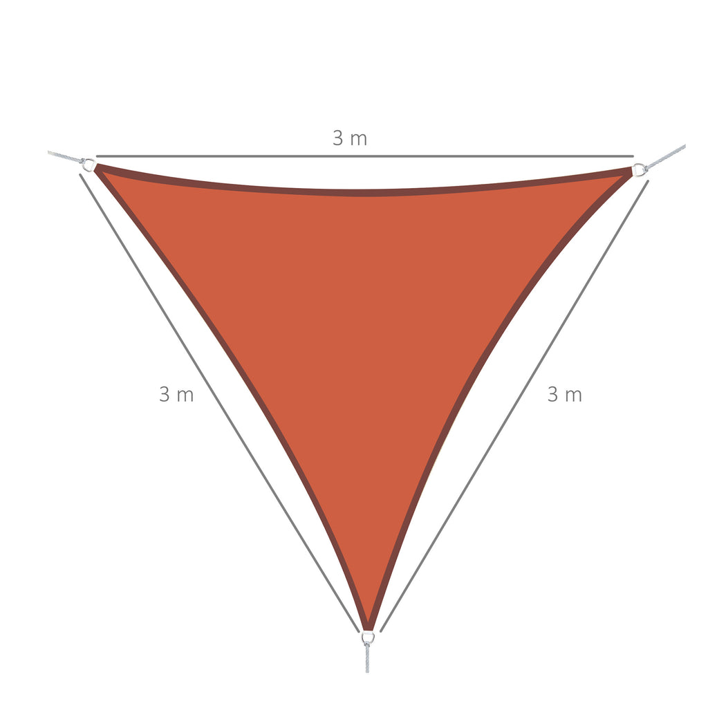 Vela de Sombra Triangular 3x3x3 m Toldo Vela de Poliéster com Proteção UV Aneis em Forma de D e Cordas para Jardim Pátio Piscina Terracota