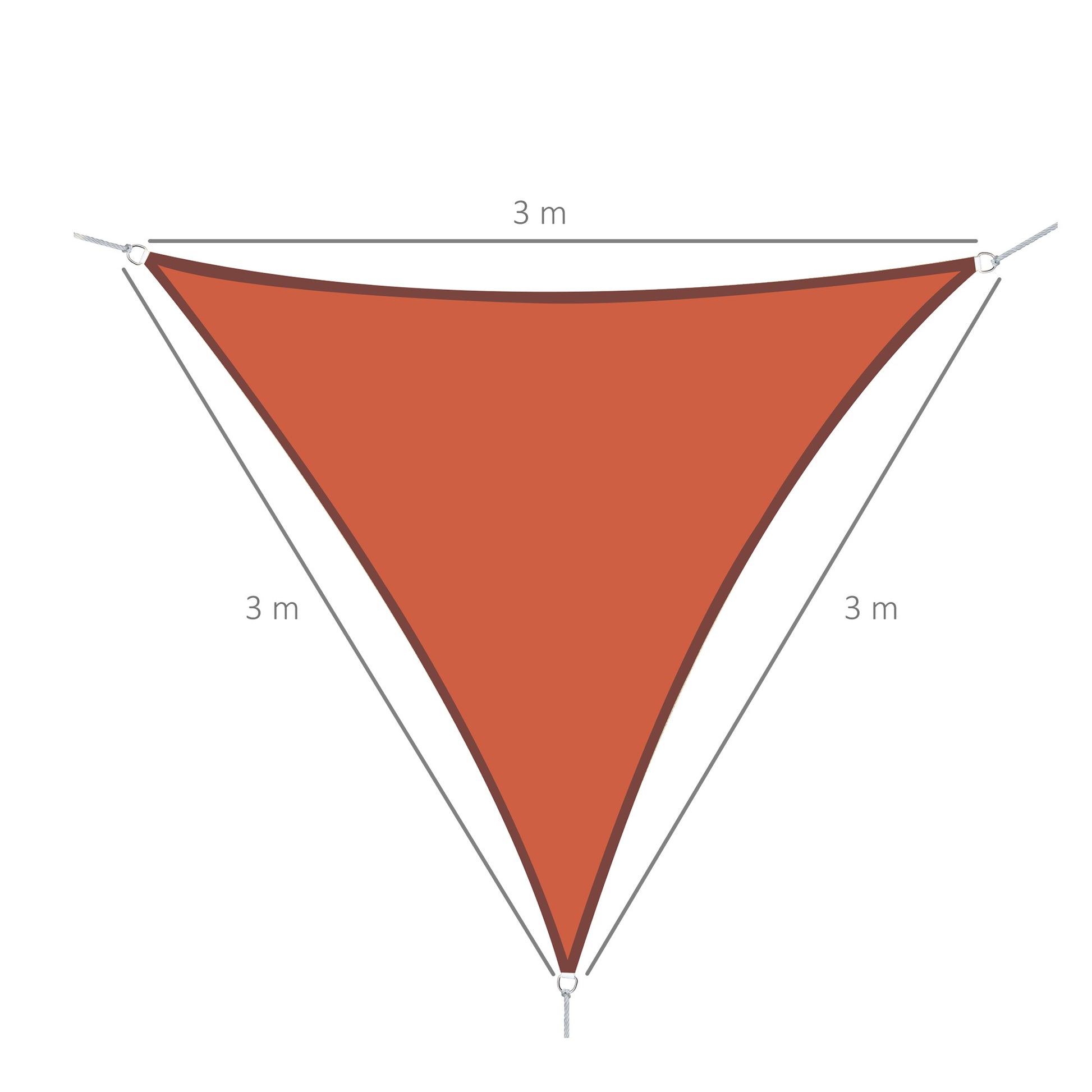 Vela de Sombra Triangular 3x3x3 m Toldo Vela de Poliéster com Proteção UV Aneis em Forma de D e Cordas para Jardim Pátio Piscina Terracota