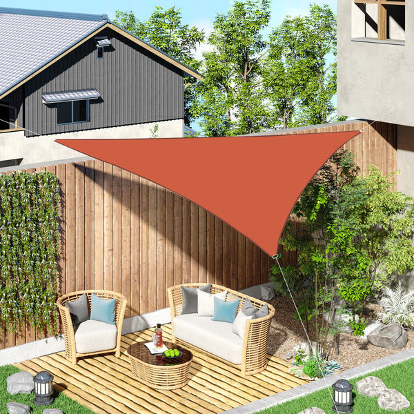 Vela de Sombra Triangular 3x3x3 m Toldo Vela de Poliéster com Proteção UV Aneis em Forma de D e Cordas para Jardim Pátio Piscina Terracota