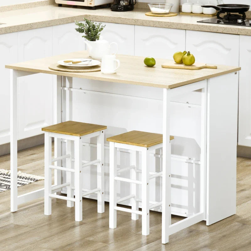 Mesa Alta Extensível com Lateral Dobrável Mesa de Bistró com Compartimentos de Armazenamento e 1 Porta para Cozinha Sala de Jantar 116x79,5x91 cm Branco