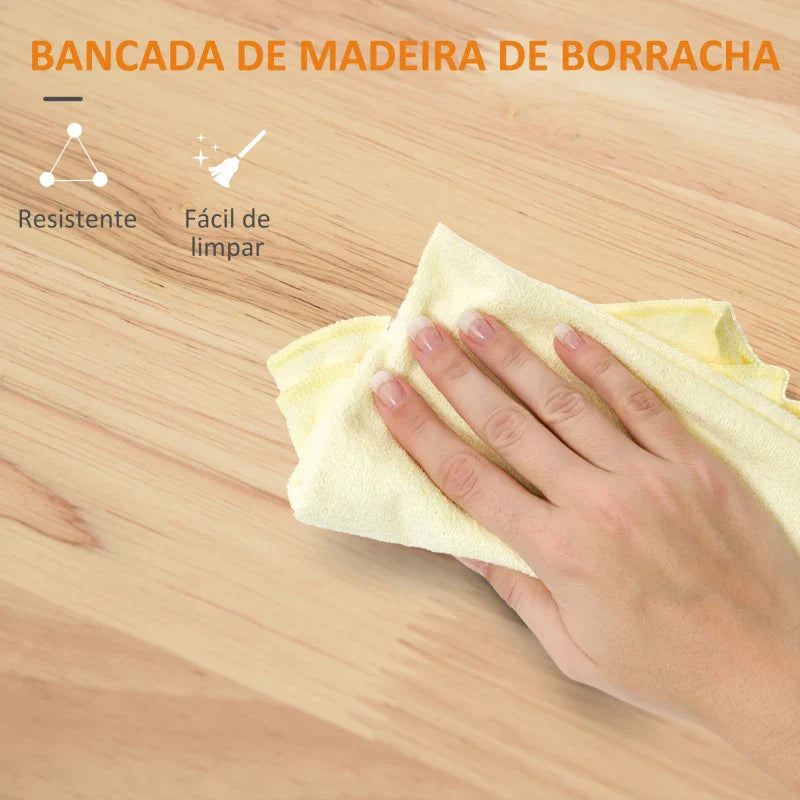 Carrinho de Cozinha com Rodas Carrinho de Cozinha com Bancada Rebatível 3 Gavetas 1 Armário com Prateleira Interior Ajustável e Suporte para Temperos 128,8x75,5x92,5cm Branco e Natural