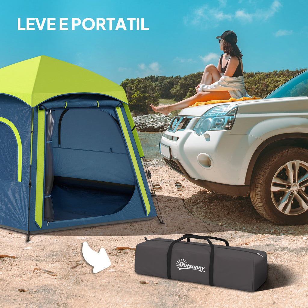 Tenda de Campismo para 2-3 Pessoas Tenda de Campismo Dobrável com Fácil Instalação Janelas de Rede Gancho e Bolsa de Transporte Proteção UV Impermeável 280x240x155 cm Azul e Verde