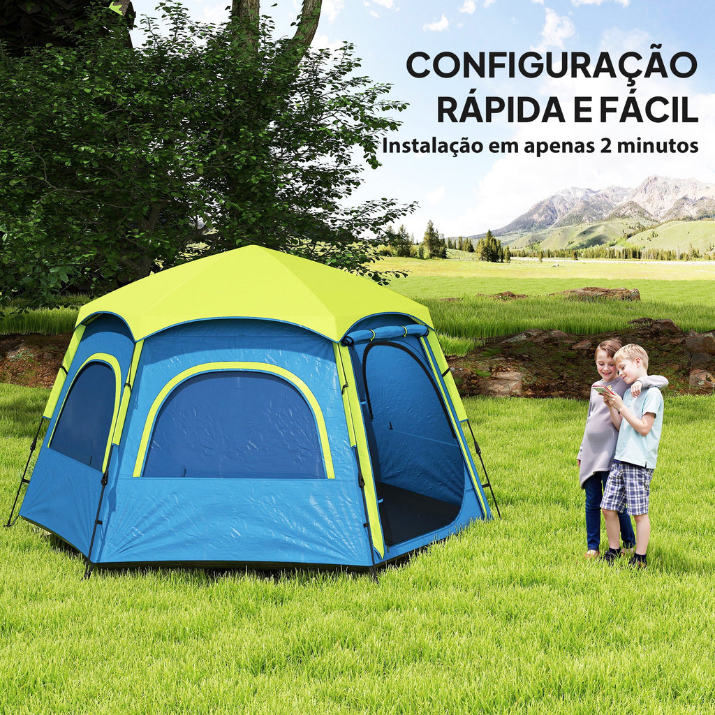 Tenda de Campismo para 2-3 Pessoas Tenda de Campismo Dobrável com Fácil Instalação Janelas de Rede Gancho e Bolsa de Transporte Proteção UV Impermeável 280x240x155 cm Azul e Verde