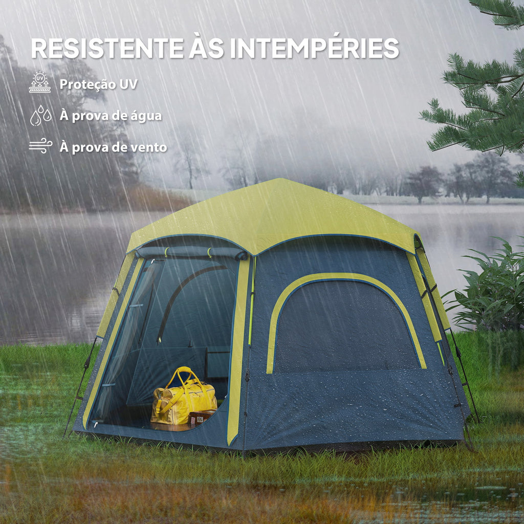 Tenda de Campismo para 2-3 Pessoas Tenda de Campismo Dobrável com Fácil Instalação Janelas de Rede Gancho e Bolsa de Transporte Proteção UV Impermeável 280x240x155 cm Azul e Verde