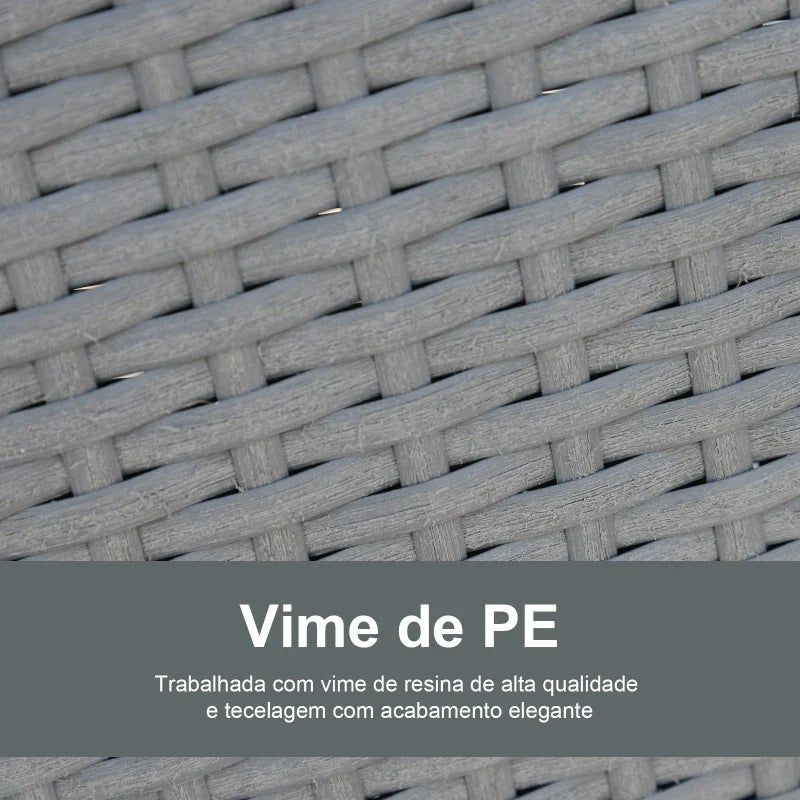 Conjunto de Móveis de Vime para Jardim Composto por 1 Mesa 2 Poltronas com Almofadas Móveis de Jardim Metal e Vime Cinza Claro