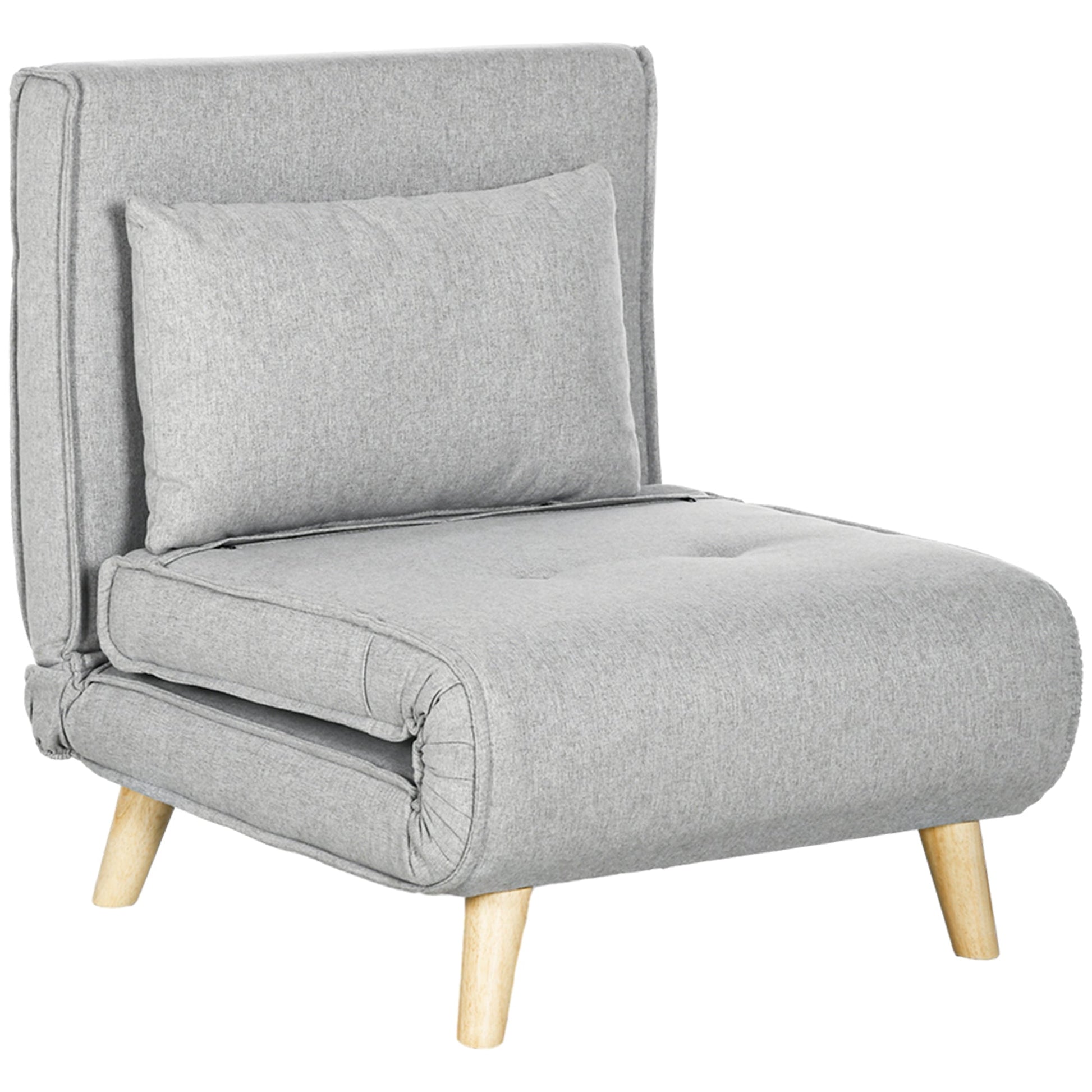 Poltrona 2 em 1 Sofá Cama Individual Dobrável com Encosto Ajustável e Almofada para Sala de Estar Dormitório Escritório Carga 150 kg 72x78x79 cm Cinza