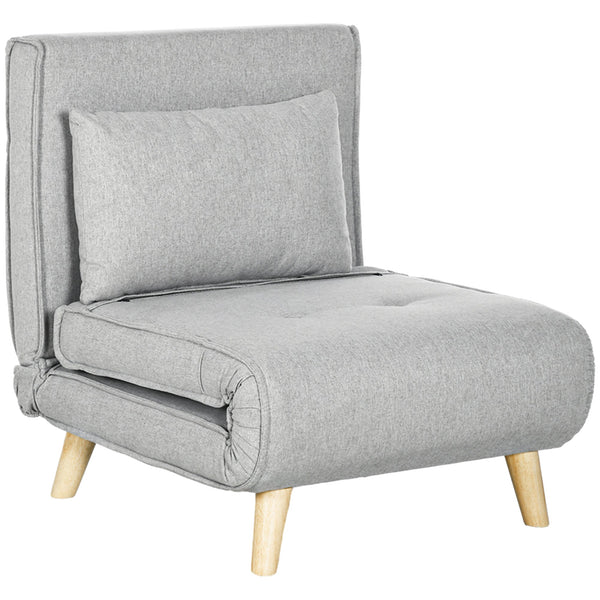 Poltrona 2 em 1 Sofá Cama Individual Dobrável com Encosto Ajustável e Almofada para Sala de Estar Dormitório Escritório Carga 150 kg 72x78x79 cm Cinza