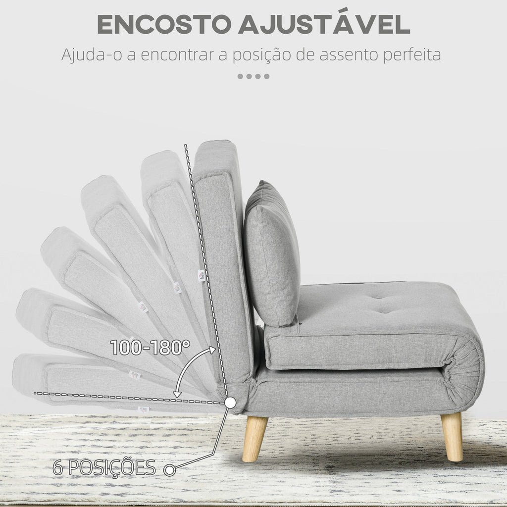 Poltrona 2 em 1 Sofá Cama Individual Dobrável com Encosto Ajustável e Almofada para Sala de Estar Dormitório Escritório Carga 150 kg 72x78x79 cm Cinza