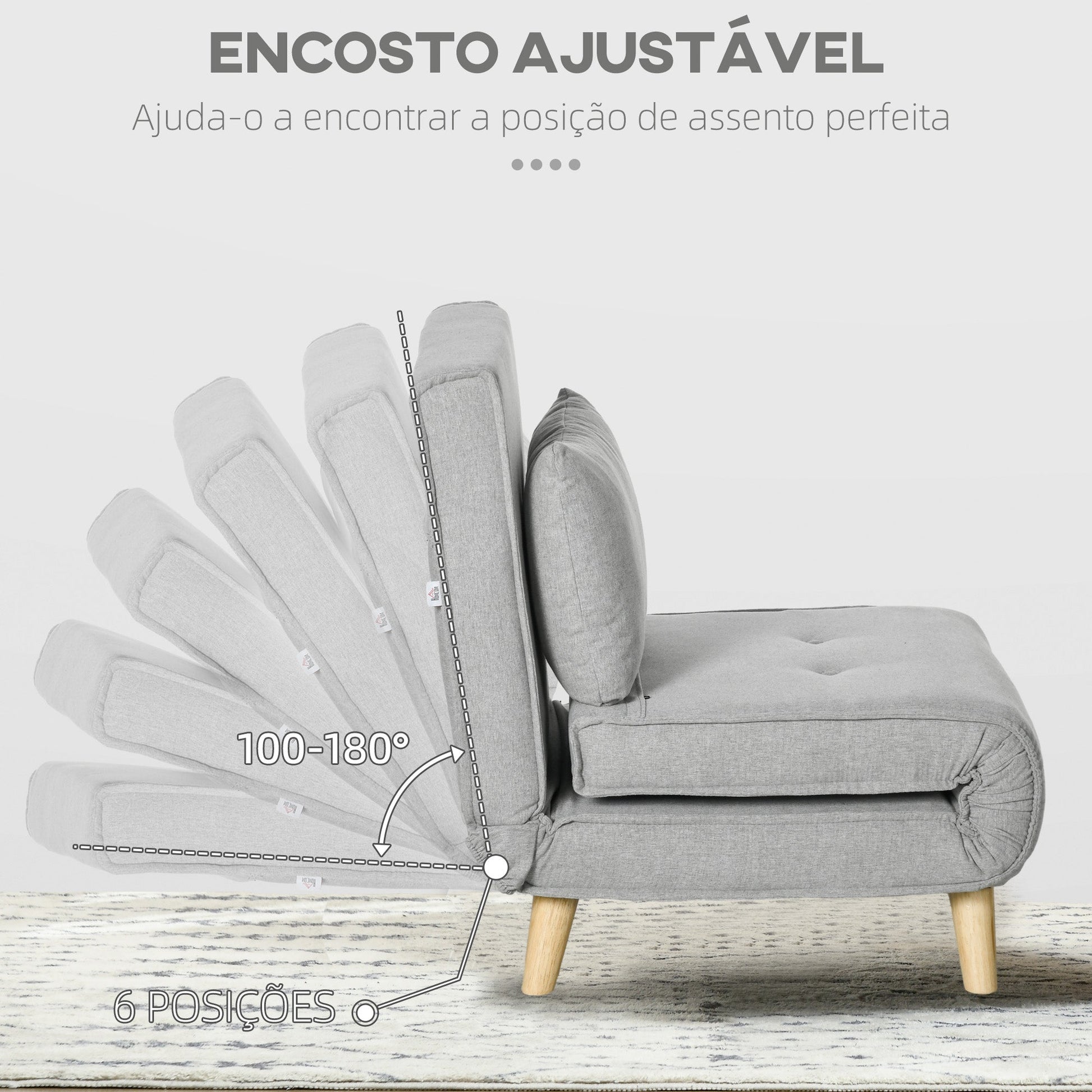 Poltrona 2 em 1 Sofá Cama Individual Dobrável com Encosto Ajustável e Almofada para Sala de Estar Dormitório Escritório Carga 150 kg 72x78x79 cm Cinza