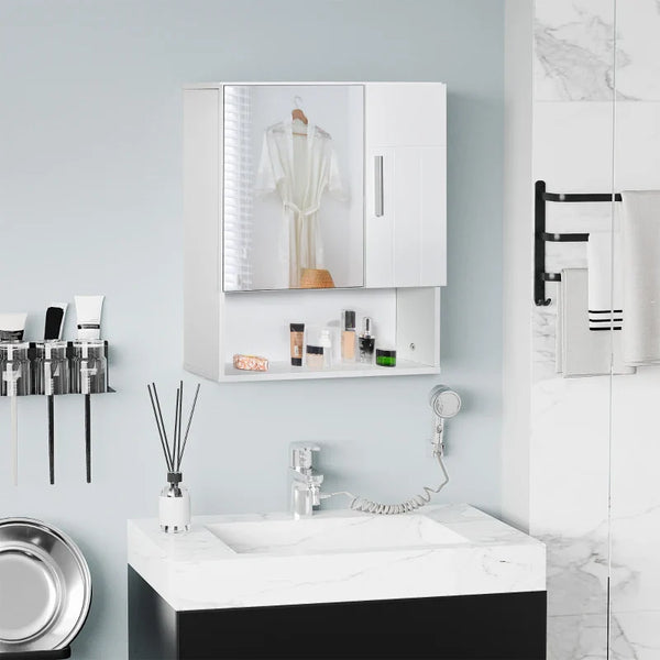 Armário Casa de Banho com Espelho Móvel Suspenso de Casa de Banho com 2 Portas e 2 Prateleiras Interiores Ajustáveis 54x15,2x55,3cm Branco