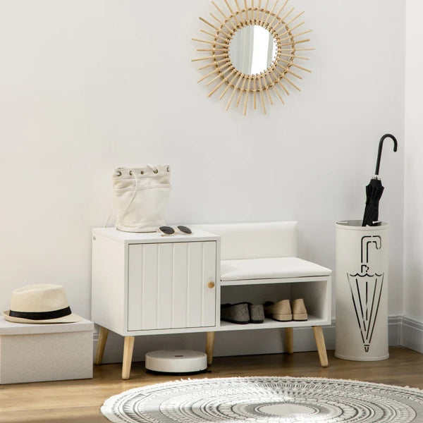 Banco Sapateira com Compartimento Aberto e Almofada Acolchoada para 4 Pares de Sapatos para Entrada Corredor 80x33x49cm Branco