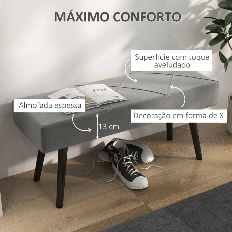 Banco de Pé de Cama Multifuncional Banco de Pé de Cama Moderno Banco de Dormitório com Pés de Aço e Assento Acolchoado Carga Máxima 120 kg Entrada Corredor 100x36x45 cm Cinza