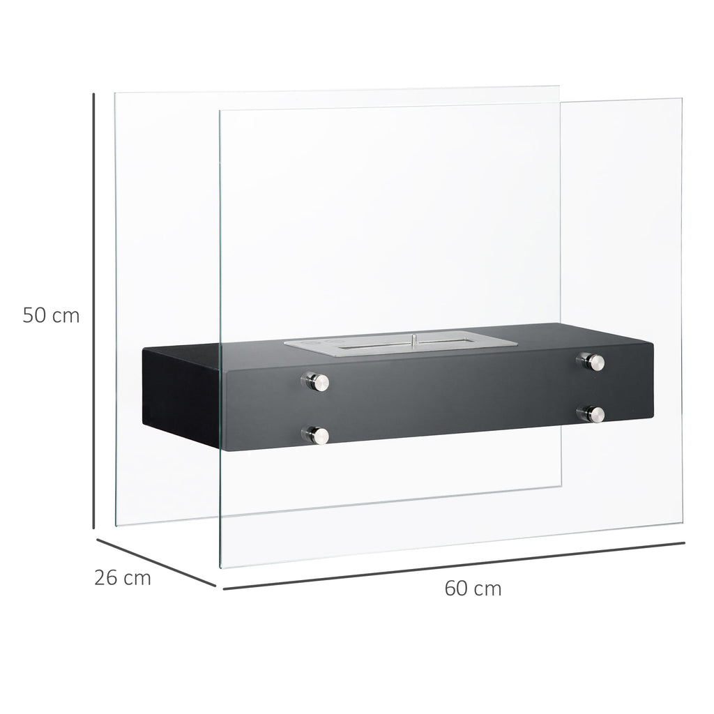 Lareira de Bioetanol 7000 BTU Lareira de Bioetanol de Mesa com Tanque de 1,5 L Apaga-chamas em Aço Inoxidável Tempo de Combustão 3H para Interiores 20-25 m² 60x26x50 cm Preto