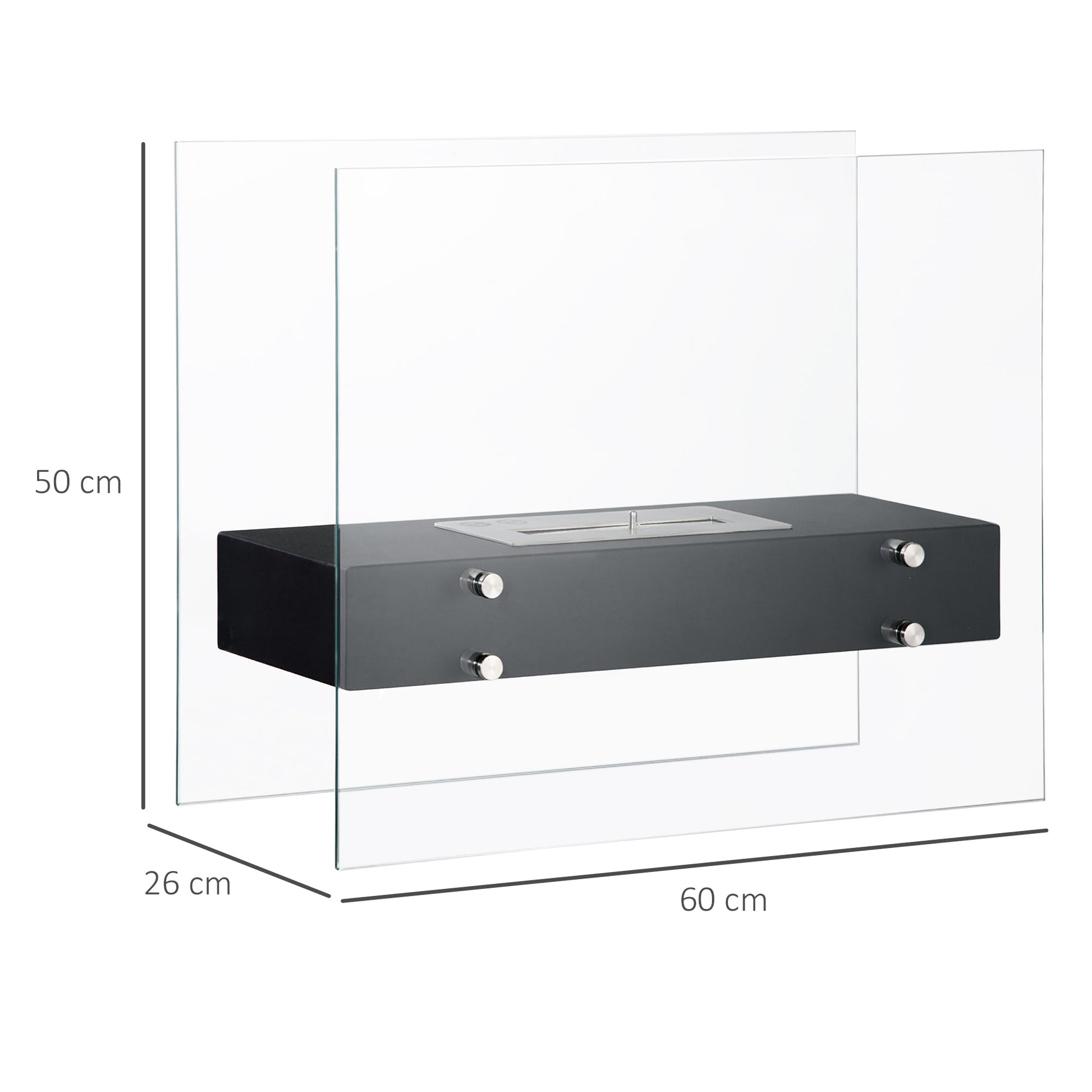 Lareira de Bioetanol 7000 BTU Lareira de Bioetanol de Mesa com Tanque de 1,5 L Apaga-chamas em Aço Inoxidável Tempo de Combustão 3H para Interiores 20-25 m² 60x26x50 cm Preto