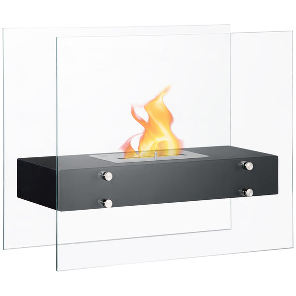Lareira de Bioetanol 7000 BTU Lareira de Bioetanol de Mesa com Tanque de 1,5 L Apaga-chamas em Aço Inoxidável Tempo de Combustão 3H para Interiores 20-25 m² 60x26x50 cm Preto