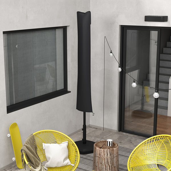 Capa de Proteção para Chapéu de Sol Capa Impermeável de Tecido Oxford 420D Cobertura para Chapéu de Sol com Fecho de Correr para Jardim Exterior 178x25/35 cm Preto