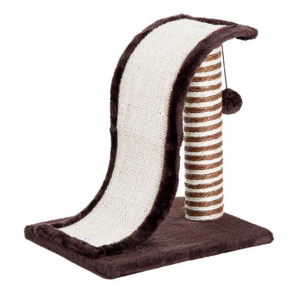 PawHut Arranhador para Gatos Centro de Atividades com Poste de Sisal Rampa e Brinquedo Suspenso para Brincar e Arranhar 35x30x39 cm Marrom e Bege