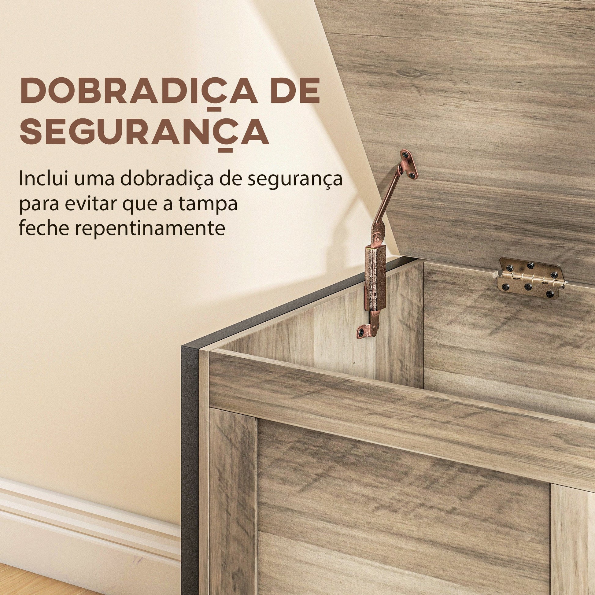 Baú de Armazenamento para Dormitório 95L Baú de Arrumação com Tampa Banco de Armazenamento Versátil com Dobradiça de Segurança para Corredor Sala de Estar 80x40x50 cm Cinza Claro