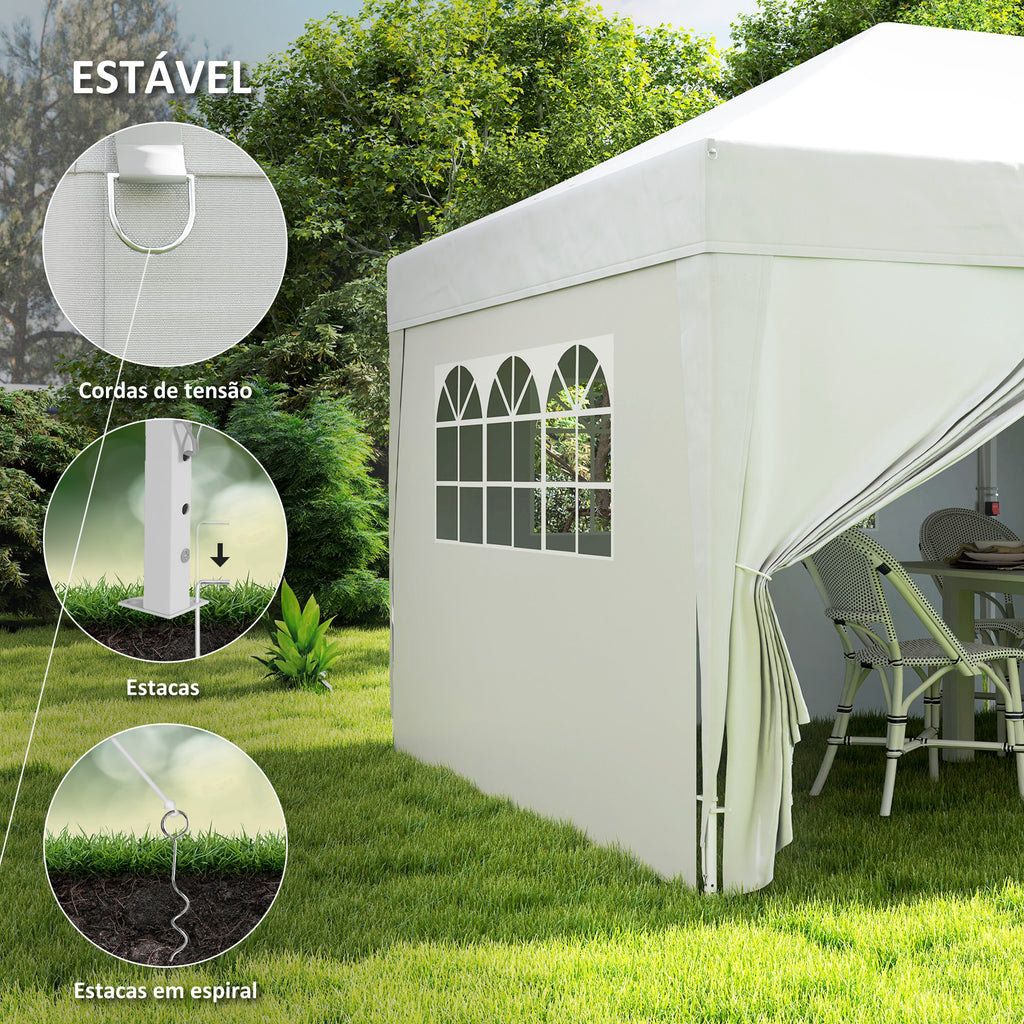 Tenda Dobrável 5,90x2,95 m Tenda de Jardim com 6 Paredes Laterais Impermeável Anti-UV e Bolsa de Transporte Tenda para Campismo Festas Branco