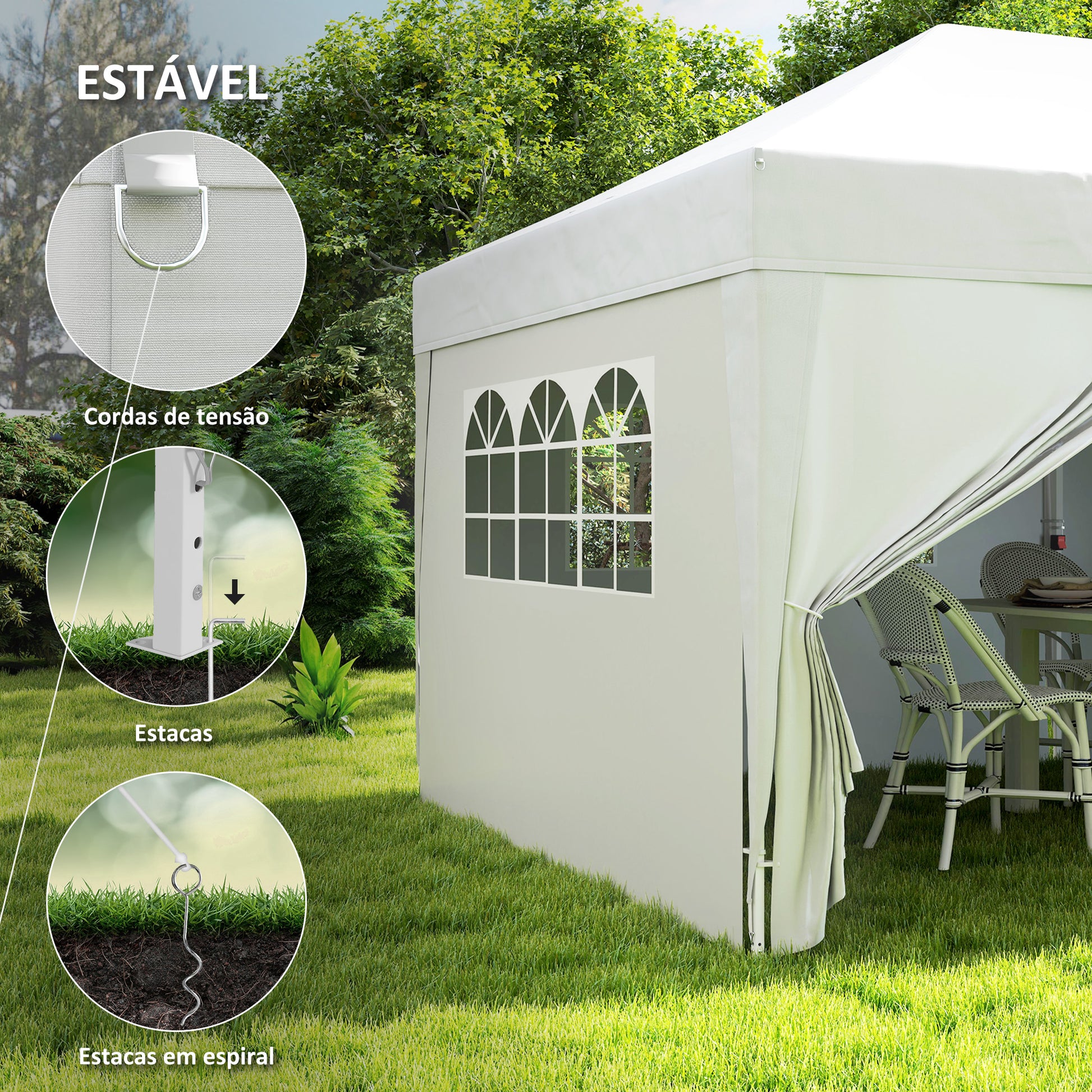 Tenda Dobrável 5,90x2,95 m Tenda de Jardim com 6 Paredes Laterais Impermeável Anti-UV e Bolsa de Transporte Tenda para Campismo Festas Branco