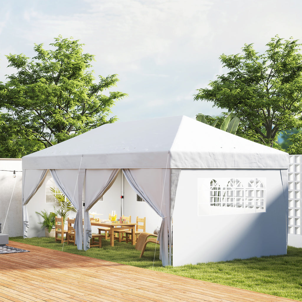 Tenda Dobrável 5,90x2,95 m Tenda de Jardim com 6 Paredes Laterais Impermeável Anti-UV e Bolsa de Transporte Tenda para Campismo Festas Branco