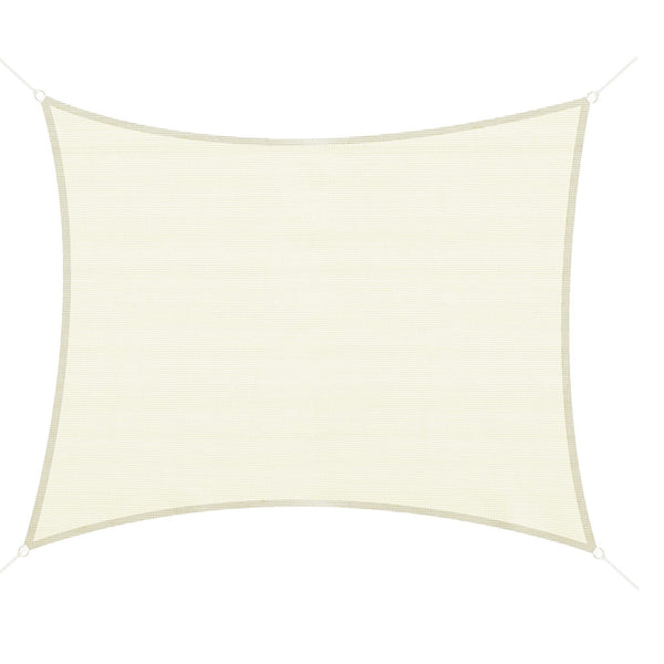 Vela de Sombra Retangular 3x4 m Toldo Vela de HDPE com Proteção UV Aneis em Forma de D e Cordas para Jardim Pátio Piscina Creme