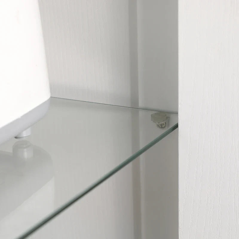 Armário de Cozinha Móvel Auxiliar de Cozinha com Porta de Vidro Prateleiras Ajustáveis e Pés Elevados para Sala de Estar Sala de Jantar 76x36x160 cm Branco