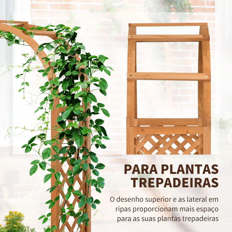 Floreira com Treliça em Forma de Arco Caixa de Plantio com Suporte para Plantas Trepadeiras Flores para Varanda Jardim 83x36x153cm Madeira
