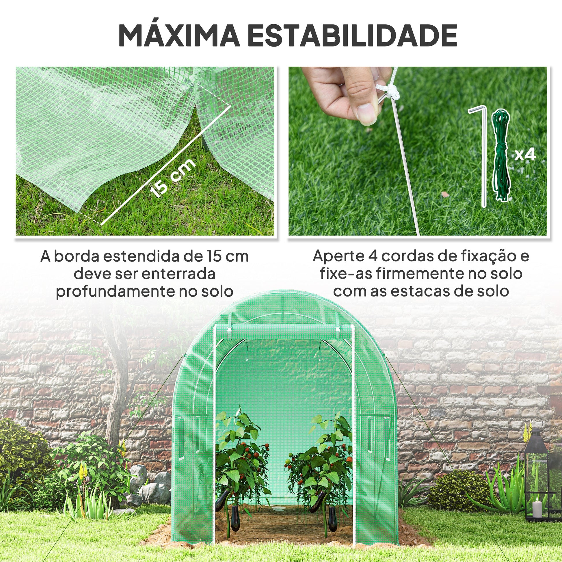 Estufa Tipo Túnel 298x197x189 cm com Porta e 4 Janelas Estufa de Jardim para Cultivo de Plantas e Verduras com Cobertura PE 140g/㎡ Verde
