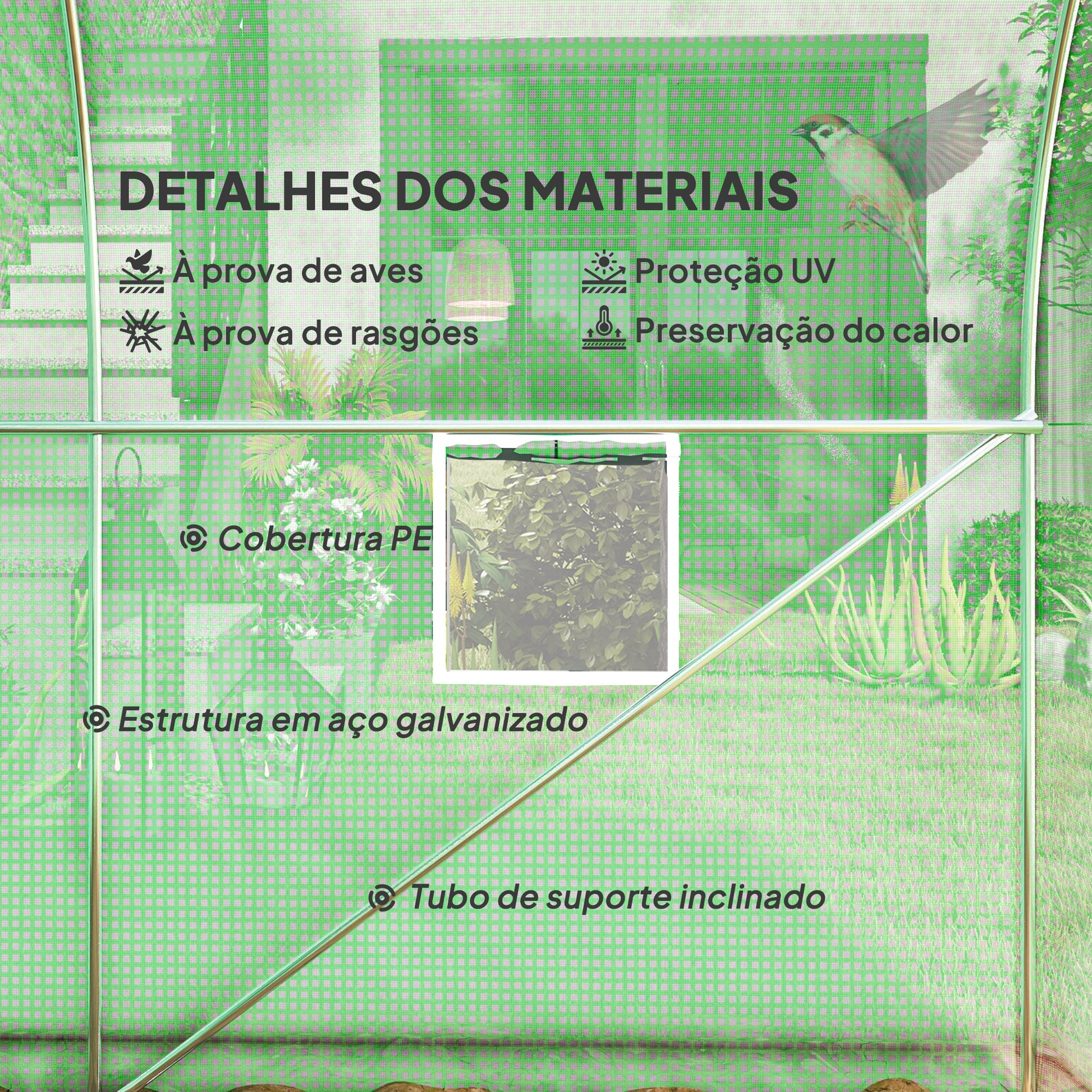Estufa Tipo Túnel 298x197x189 cm com Porta e 4 Janelas Estufa de Jardim para Cultivo de Plantas e Verduras com Cobertura PE 140g/㎡ Verde