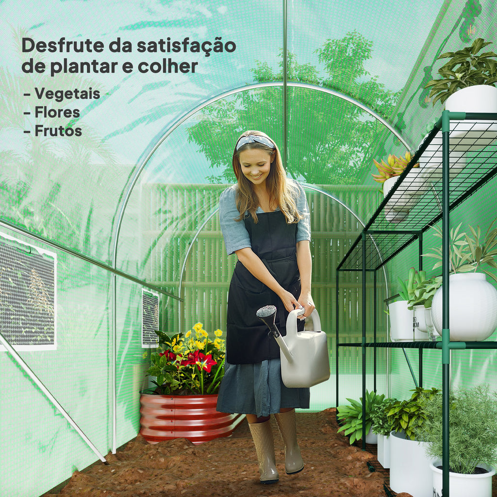 Estufa Tipo Túnel 298x197x189 cm com Porta e 4 Janelas Estufa de Jardim para Cultivo de Plantas e Verduras com Cobertura PE 140g/㎡ Verde
