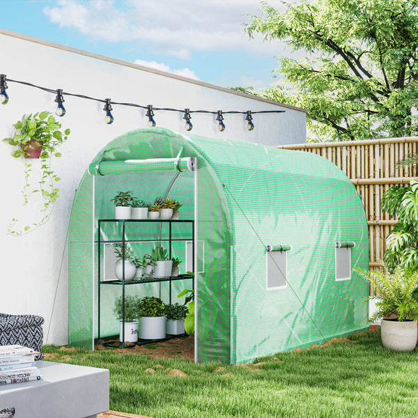 Estufa Tipo Túnel 298x197x189 cm com Porta e 4 Janelas Estufa de Jardim para Cultivo de Plantas e Verduras com Cobertura PE 140g/㎡ Verde