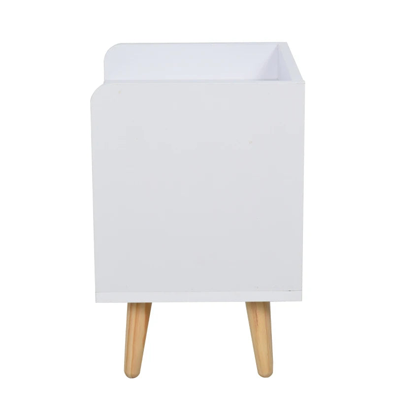 Mesa lateral de cabeceira multiuso para sala de estar ou quarto com 2 gavetas espaçosas Pernas de pinho elevado Design moderno 33x28x42cm Branco