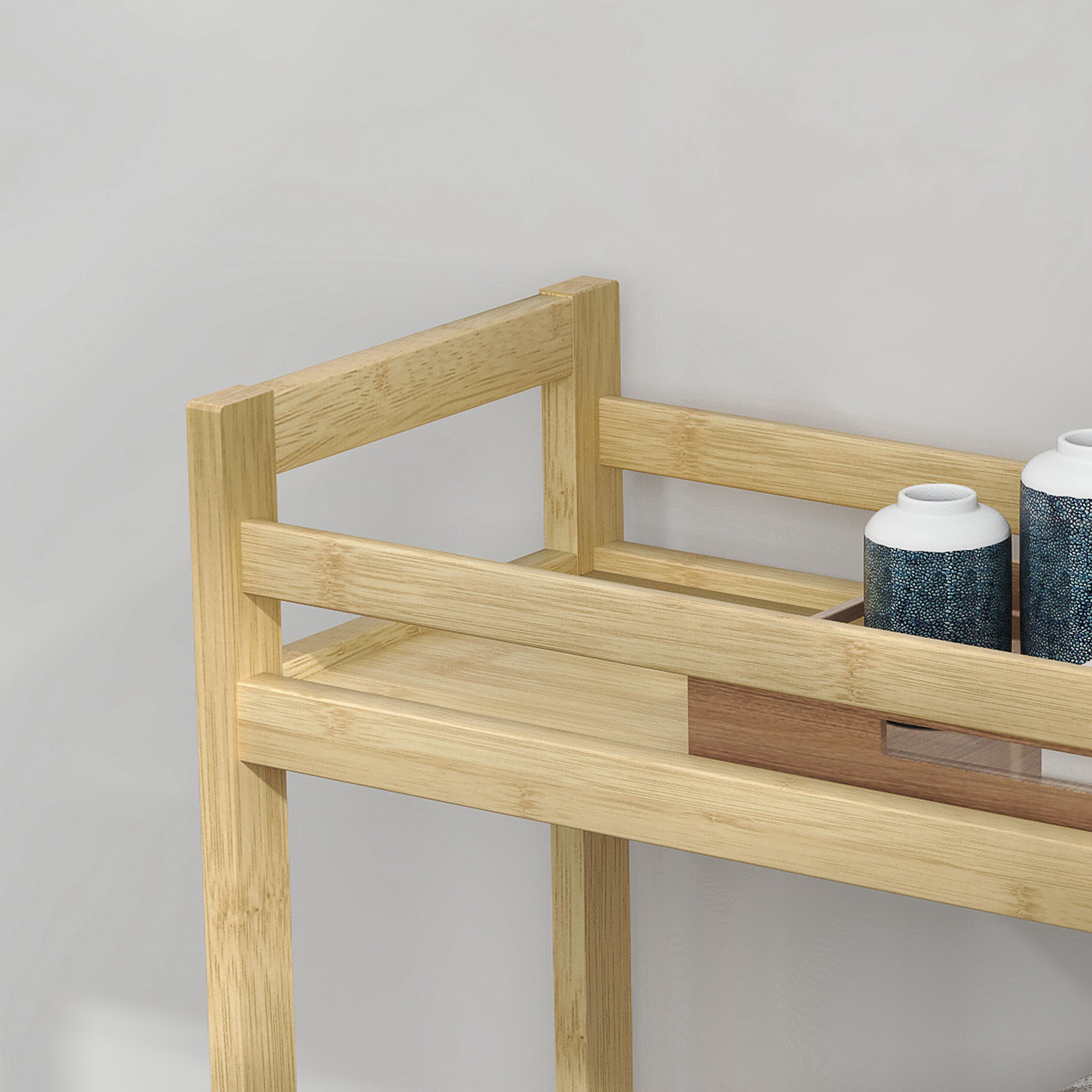 Carrinho para Casa de Banho de Bambu com 3 Níveis Carrinho de Arrumação com Rodas para Casa de Banho Cozinha 55x20x75 cm Madeira