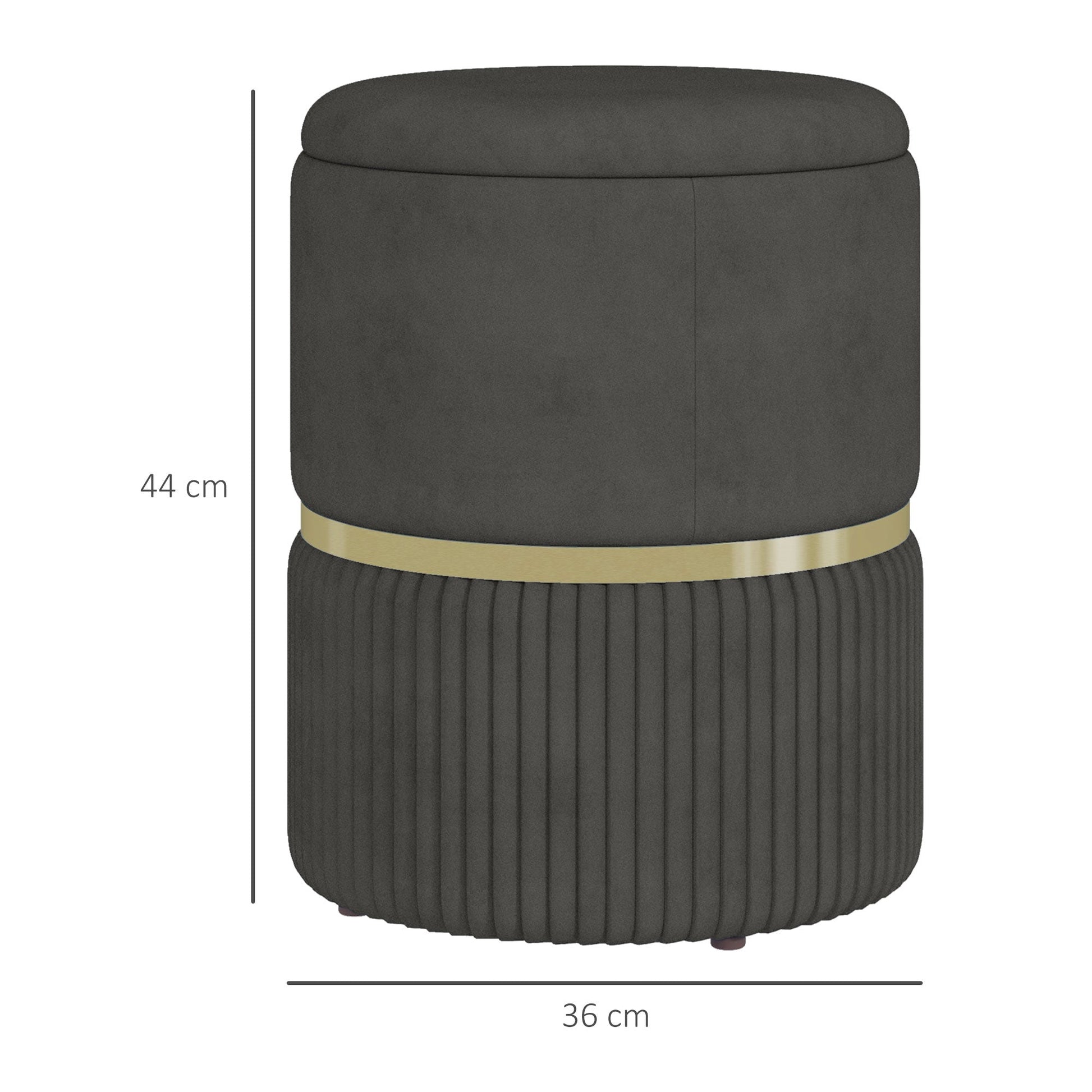 Banco de Armazenamento para Dormitório Puff de Arrumação Estofado em Veludo Banco de Arrumação com Pés Antiderrapantes Ø36x44 cm Cinza