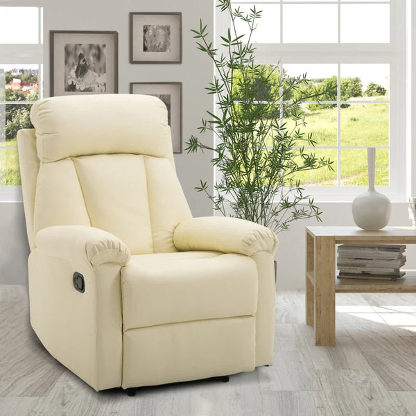 Poltrona Relax Reclinável Estofado em PU Poltrona de Sala de Estar com Apoio para os Pés Retrátil Encosto Alto Apoio para os Braços e Assento Acolchoado Grosso 80x97x107cm Bege