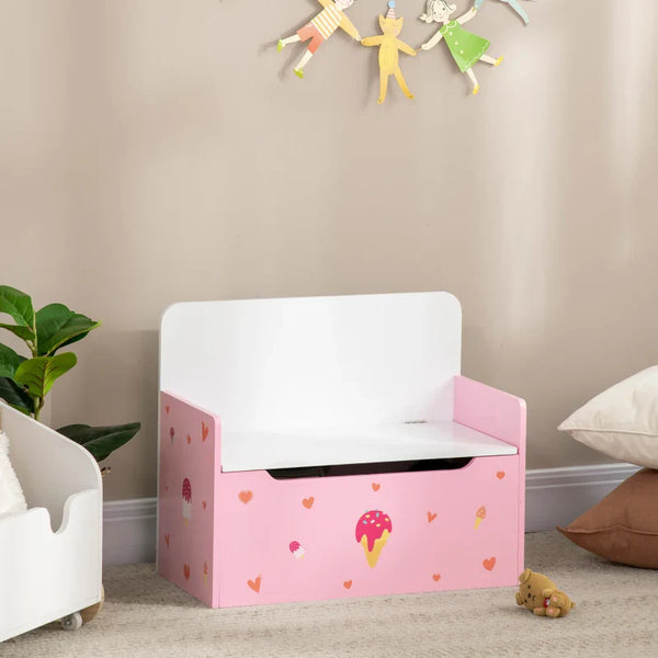 Baú Infantil 2 em 1 Baú de Armazenamento Organizador de Brinquedos para Crianças acima de 18 Meses com Tampa de Fechamento Seguro para Dormitório Sala de Jogos Carga 50kg 60x30x50cm Rosa