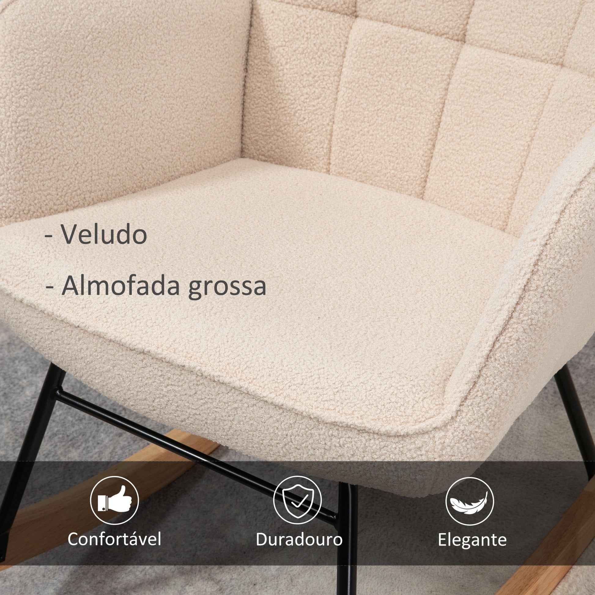Poltrona Baloiço Poltrona de Sala de Estar Oscilação de 40° com Pés de Madeira de Faia e Estrutura de Aço para Dormitório Carga Máxima 120 kg 71x92x101 cm Bege