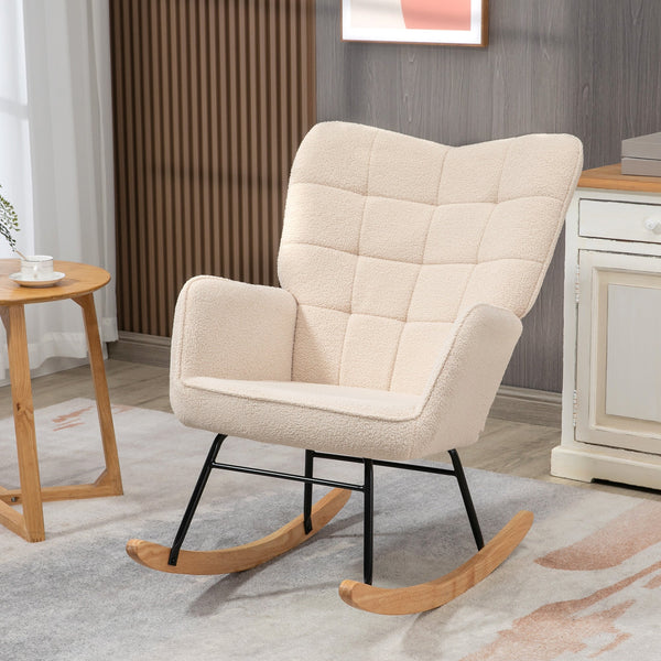 Poltrona Baloiço Poltrona de Sala de Estar Oscilação de 40° com Pés de Madeira de Faia e Estrutura de Aço para Dormitório Carga Máxima 120 kg 71x92x101 cm Bege