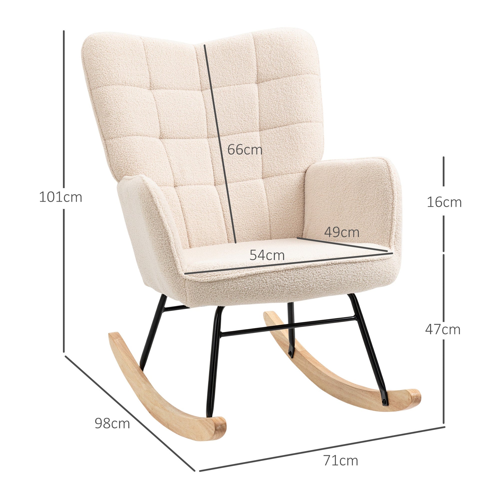 Poltrona Baloiço Poltrona de Sala de Estar Oscilação de 40° com Pés de Madeira de Faia e Estrutura de Aço para Dormitório Carga Máxima 120 kg 71x92x101 cm Bege